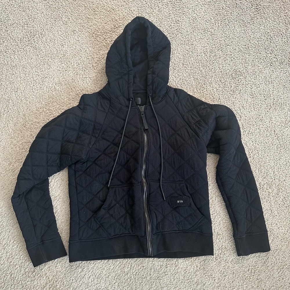 RtA Black Quilted Zip-Up Hoodie